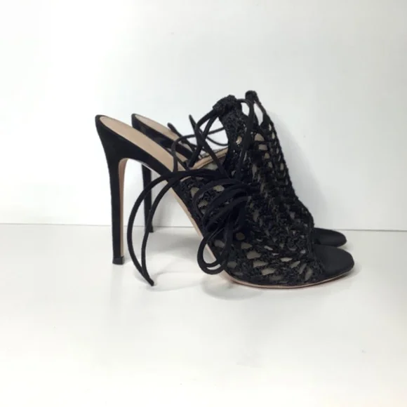 GIANVITO ROSSI Bardot crochet-knit and suede heels - Picture 8 of 16
